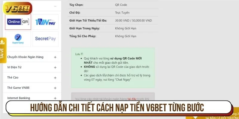 Chi tiết các bước nạp tiền V6BET cho người chơi