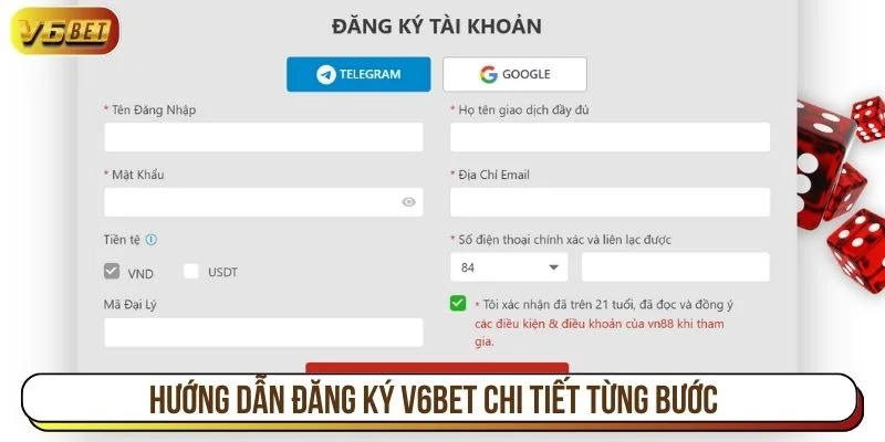 Tham khảo các bước đăng ký tài khoản tại V6BET